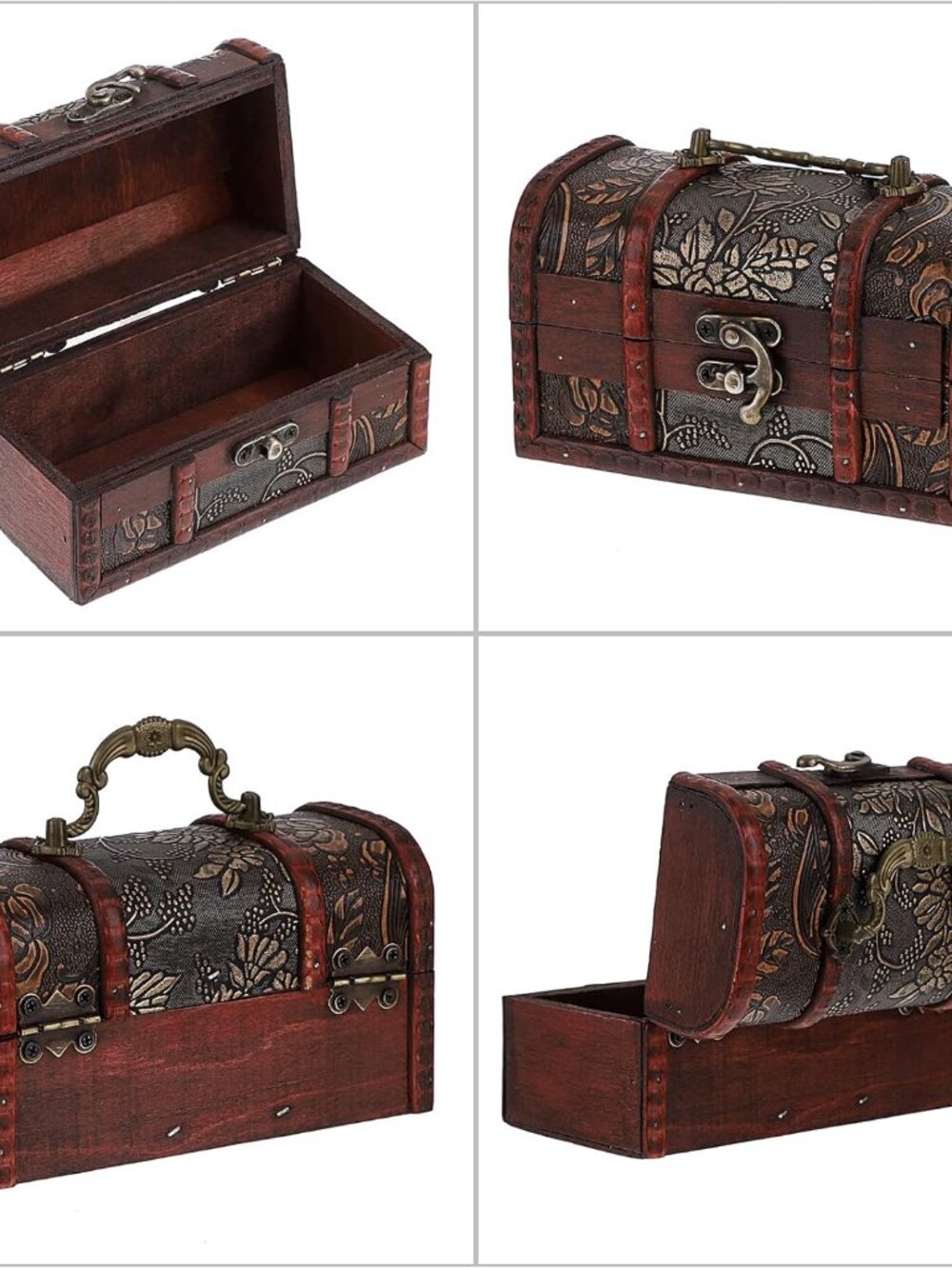 Vintage Treasure Chest, Pirate Keepsakes Box for Kids Gifts, Wooden Storage Box - Picture 4 of 9